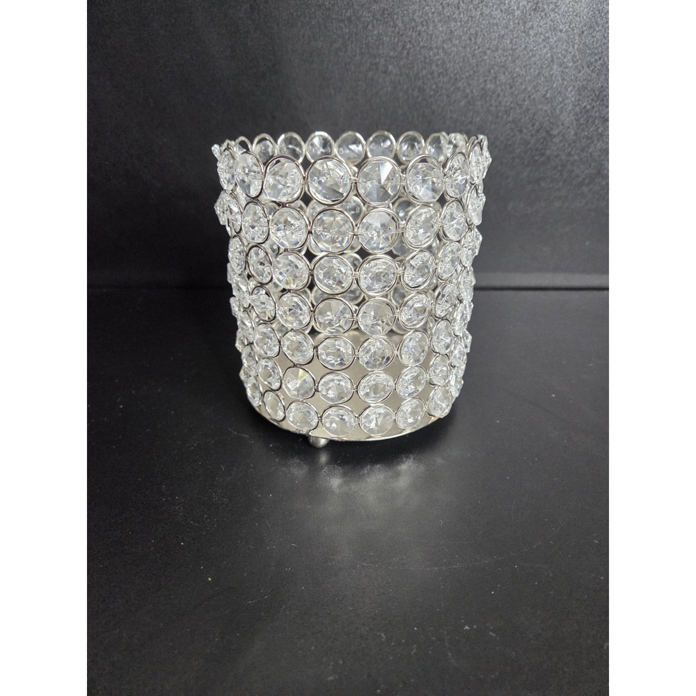 Nanette Lepore Crystal Tealight Candle Holder Silver Metal 4.5" Glam Decor